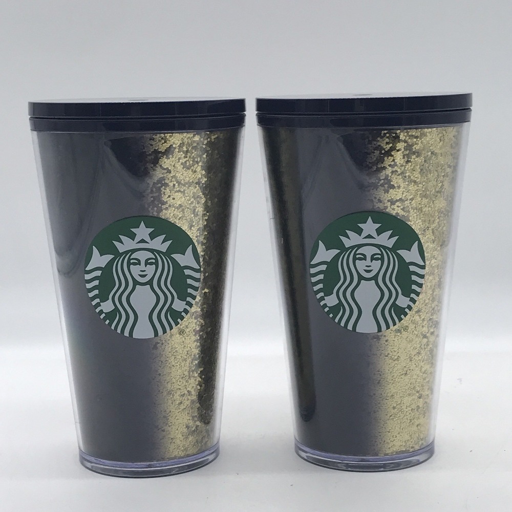 Starbucks Grande‎ 16oz Exclusive Holiday 2020 Black And Gold Glitter Tumbler